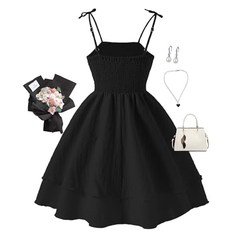 Girls Dresses Smocked Ruched A Line Swing Dress Flowy Layered Strap Midi Dress Casual Summer Cute Teen Girl Clothes3