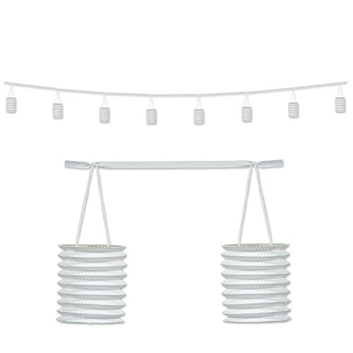Beistle Paper Lantern Garland in White, Elegant Ceiling Hanging Decorations for Birthday, Anniversary, Baby Shower, 12'