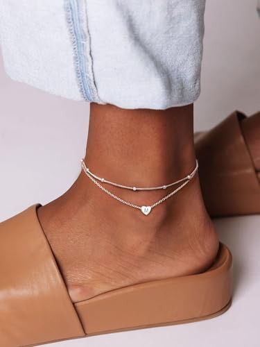 ChicSilver Sterling Silver Anklets for Women 925 Ankle Bracelets for Women Layered Heart Anklet With Beaded Anklets for Women - Image 5
