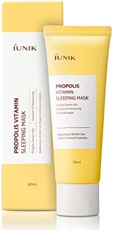 IUNIK Propolis Vitamin Glow Sleeping Mask Night Moisturizer Cream 2.03 Fl Oz Overnight Moisturizing cream Tea Tree Centella Asiatica Extracts Anti-Sagging Even Tone Rehydrate Firm Maturing Skin VEGAN