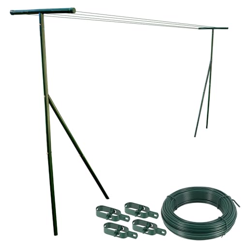 Etendoir à linge extérieur de jardin - longueur max 6m entre poteaux - Acier laqué - 30m de câbles acier - 4 tendeur - Ht 2m14