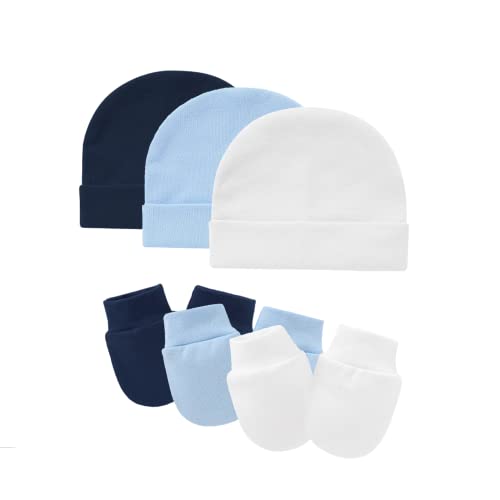 Tisoloow Baby Hats with Scratch Mittens Set Boys Girls Cute Infant Beanie Caps Unisex Newborn Hospital Hats for Baby