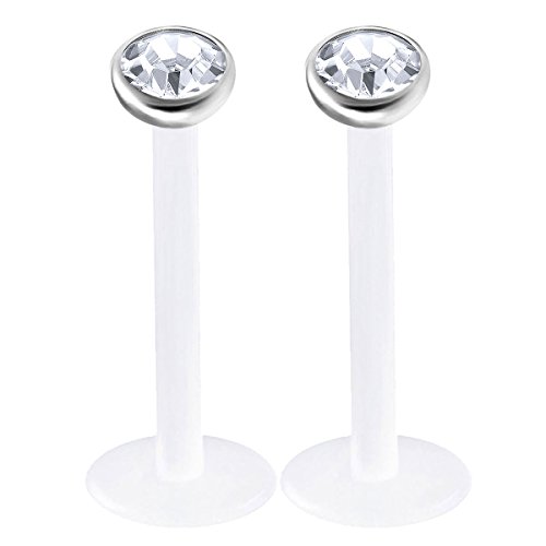 bodyjewelrytrend 2 Stück labret Kristall halbkugel Piercing bioflex durchsichtig 1,2mm 10mm lippenpiercing lippe Monroe Tragus Helix Ohr Stud stecker ohrring schmuck AXAZ - CL