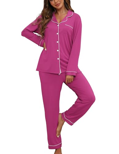 Image of ZMJ Womens Pajamas Sets 2 Piece Long Sleeve and Pant Pj Sets Button Up Sleepwear