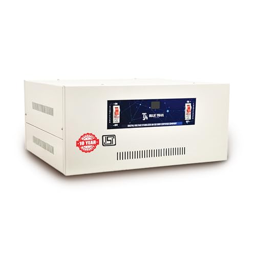 Image of BLUETRAX 15 KVA 12000W Mainline Voltage Stabilizer | 130V-300V | Copper | Table Top | Digital | Heavy Duty for Home Multipurpose Use | ISI Certified | 10 Years Warranty | White
