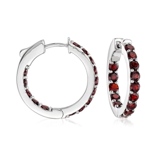 Ross-Simons 2.50 ct. t.w. Garnet Inside-Outside Hoop Earrings in Sterling Silver - Main Image
