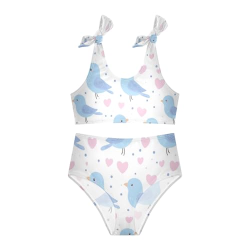 Plaaee Girls' 2 Piece Swimsuits Dove Heart Pattern Cute Bikini Set Bathing Suit 4T