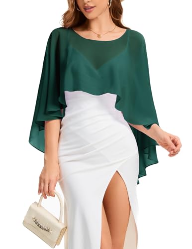 Bbonlinedress Chiffon Capes Damen Sommer Weiche Capelets leichte Tücher Wraps für Abendkleider Schal Stola elegant Umhang Dark Green