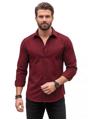Image of Amazon Brand - INKAST Men's Slim Fit Button Down Dress Shirts Textured Long Sleeve Casual Hawaiian Shirt