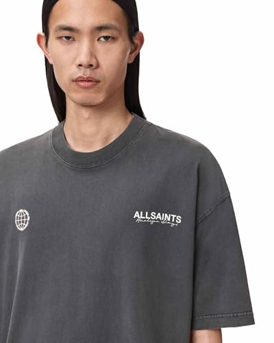 Allsaints Men's Emblem SS Crew, Washed Black, M