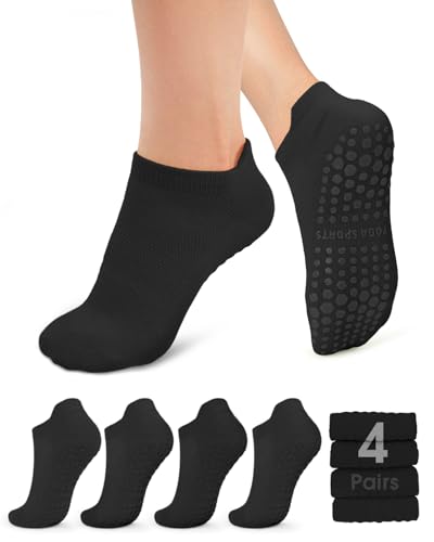 Image of yeuG Pilates Socks for Women Non Slip Grip Socks for Yoga, Barre, Hospital, Barefoot Grippy Yoga Sock Womens Gifts 4 Pairs