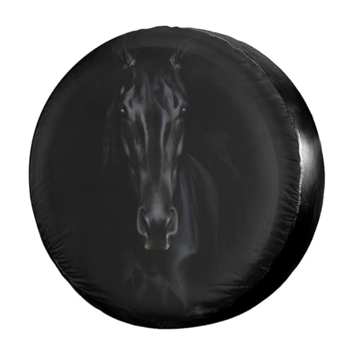 Image of Black Horse Portrait Spare Tire Cover Dust-Proof Wheel Tire Cover Fit Trailer, RV, SUV and Many Vehicle 17 Inch