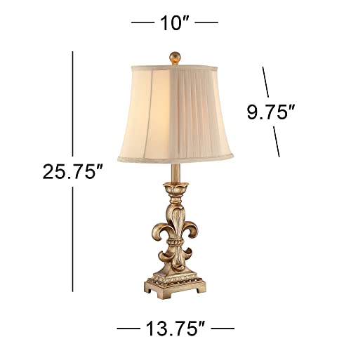 Regency Hill GV4215 Louis Traditional French Fleur-De-Lis Table Lamps 25.75 Inch High Set Of 2 Antique Gold Ivory White Pleated Bell Shade Decor thumb #2
