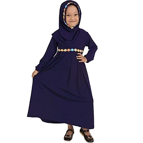 Vestido de oración niñas vestido largo modesto con velo integrado 2