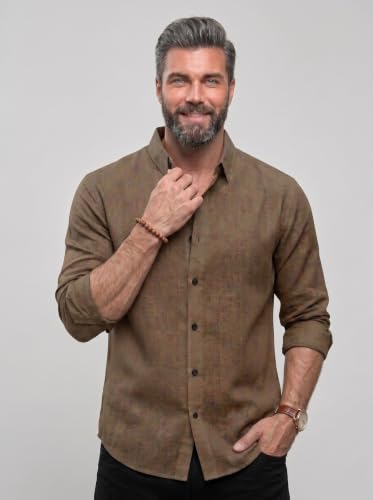 Image of NexaFlair Men's Regular Fit Solid Pattern Laffer Cotton Shirt with Long Sleeve Collared Neck Standard Length and Button Down Closure Type | Mens Casual Shirts | Man's Formal Shirts