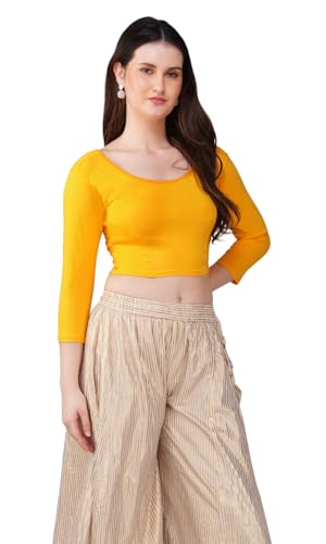 Image of Fressia Fabrics Women's Cotton Readymade Saree Blouse Stretchable Crop Top Choli Bustier Top