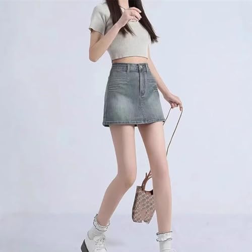 Women’S High Waist Denim Skirt Summer Fashion A-Line Bodycon Short Skirt Detail for Versatile Wear Blue XXL4