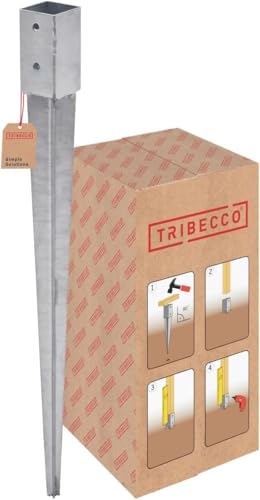 TRIBECCO Soporte para postes de madera, 46 x 46 mm, longitud 600 mm, galvanizado en caliente, manguito de impacto para postes de madera cuadrados, anclaje de acero, anclaje para vallas