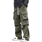 [W Wonyo] コーデュロイパンツ メンズ ズボン 伸びる カーゴパンツ フレア ワイドパンツ 秋服 ロングパンツ 無地 ボトムス イージーぱんつ かっこいい ずぼん オシャレ ストリート カジュアル 美脚 men pants 秋 冬 春 olive green 2XL