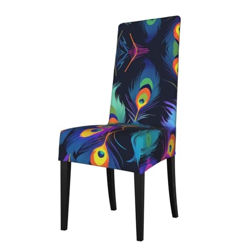 WZYWHJ Funda extraíble para silla de comedor con estampado de plumas de pavo real de neón, cómoda y suave, elástica para cocina, sala de estar y cena