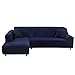 Fundas Sofa Elasticas Chaise Longue,Extraíbles y Lavables,Moderno Cubre Sofa Chaise Longue Universal Fundas Protectora para Sofa contra Polvo en Forma de L 2 Piezas(Azul Armada,2 Plazas+2 Plazas)