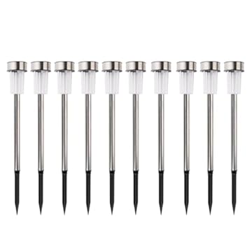 Arti Casa Lampada solare da esterno, luce solare da 10 pezzi, luci da giardino su picchetto, luce bianca e colorata, resistente all'acqua IP44, diametro 4,8 x 36,5 cm, acciaio inossidabile