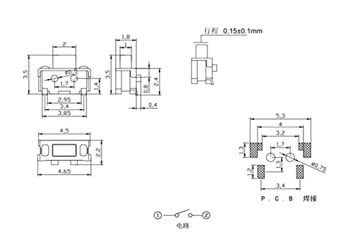 Micro interruptor momentáneo 2 * 4 * 3,5mm botón pulsador mini para placas de Tablet PC 3