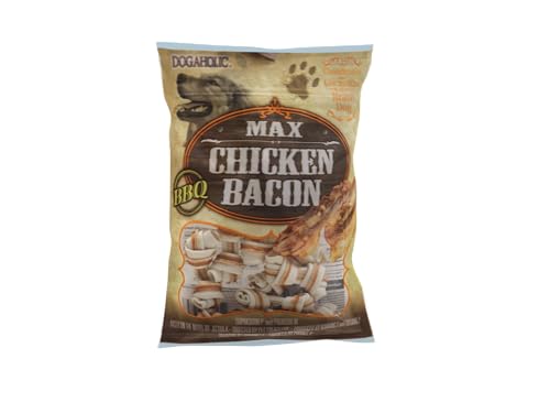 Image of Rena Dogaholic BBQ Max Chicken Bacon Bone Dog Treats for All Breeds with Bacon-Barbecue Flavour, Protein-Rich, Low in Fat with Real Chicken, 130 gm