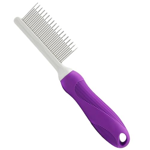 Hsthe Sea Pet Comb Detangler Grooming Tool with Long and Short Stainless Steel Metal Teeth for Dematting Matted Fur Combing Out Knots