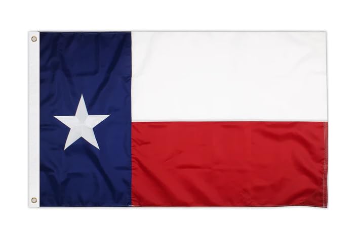 Texas Flag 3x5 Heavy Duty Outdoor Nylon Material, Embroidered Star and Double Stitched Sewn Stripes with Grommets