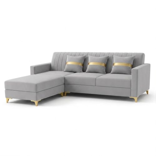 Image of CASASTYLE Signature Groovy 4-Seater L-Shape Sofa Set with Movable Ottoman | Flexible LHS /RHS Layout | Smooth Boston Fabric & Plush Cushions | 40D Foam + Zigzag Spring | 3-Yr Warranty (Light Grey)