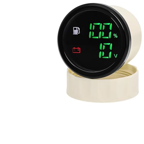Custom 52MM 2 in 1 Dual Digital Gauge Fuel Level Gauge Voltmeter with Warning Light Fuel Level Sensor for Boat Car Truck(175mm SensorXGauge)