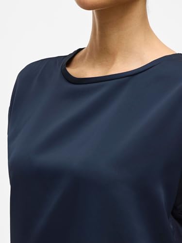Vila Viellette S/S Satin Top/Su-Noos Camiseta, Azul Marino, 44 Mujeres