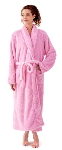 KORBLISS Robes for Women –Premium Womens Plush Soft Robe Fluffy, Warm, Fleece Sherpa Shaggy Bathrobe, Soft Warm Womens Robe with Pockets and Belt, Pink, Small