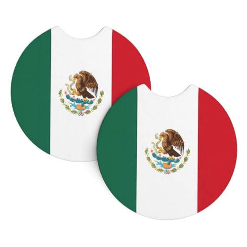 Lot de 2 sous-verres de voiture pour porte-gobelets - Motif drapeau du Mexique - Durable et élégant - Imperméable - Facile à nettoyer - Accessoires de voiture parfaits