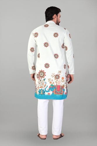 Image of Valaki Kurta Pajama Set for Men Border Printed Traditional Straight Kurta with Pyjama for Men