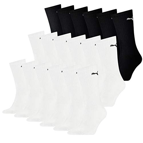 PUMA Socken Cush Crew Sportsocken Tennis Unisex 18 Paar, Farbe:weiß - schwarz, Socken & Strümpfe:39-42