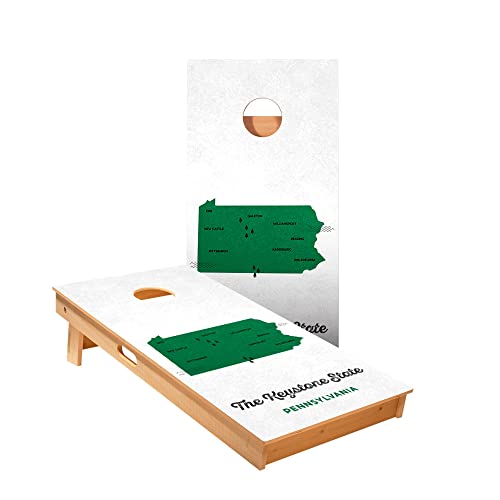 Skip's Garage Keystone State Cornhole Boards - Includes (2) Boards (Resin Bags) + (1) Carry Case, (2) Hole Lights & (2) Edge Lights