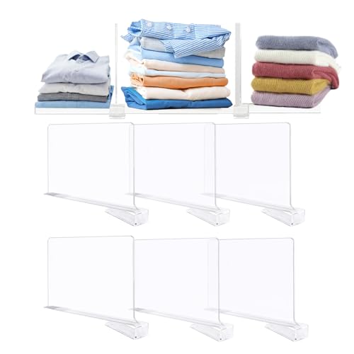 Coriver 6 Pièces Separateur Etagere Acrylique,Transparent Séparateurs d'étagère pour Armoire Chambre Cuisine, Organisateur de Placard, Rangement Placard...