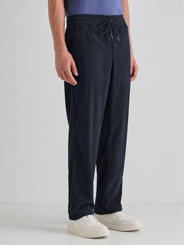 Image of Banana Club Deep Black Corduroy Pant - Regular Fit, Solid, Corduroy Casual Trousers with Textured Fabric, Comfortable Fit