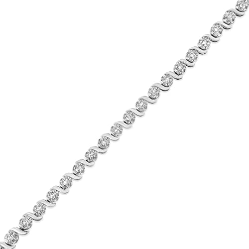 .925 Sterling Silver Diamond Link Tennis Bracelet (I-J Color, I3 Clarity) - Choice of Style and Carat Weight4