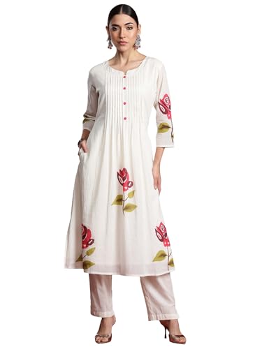 Image of INDO ERA Women's Cotton Ethnic Co-Ord Set | Kurta Pant Set | Stylish Cotton Suit Set for Women,10124