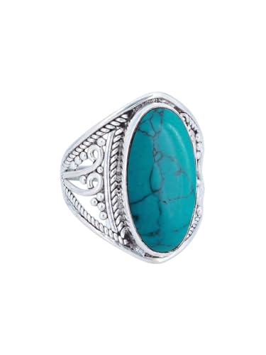 mantraroma Türkis Edelstein Ring Damen 925 Sterling Silber – Cabochon Vintage Silberring, eleganter Statement Schmuck