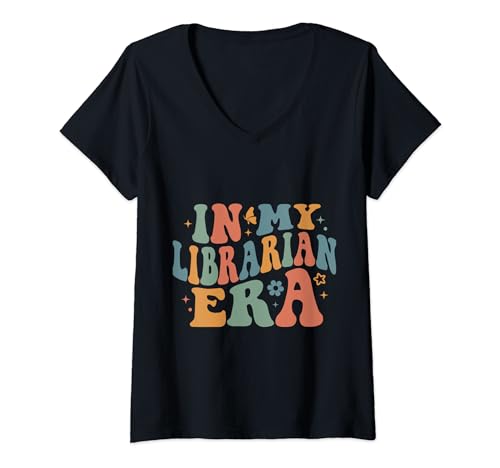 Womens In My Librarian Era Retro Groovy Book Lover Reader Bookworm V-Neck T-Shirt