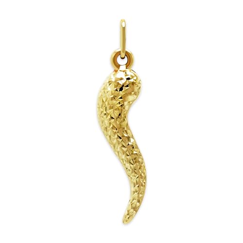 Gold Large Italian Horn Charm - 10 Karat Gold - Diamond Cut Italian Horn Pendant - Dangle Charm