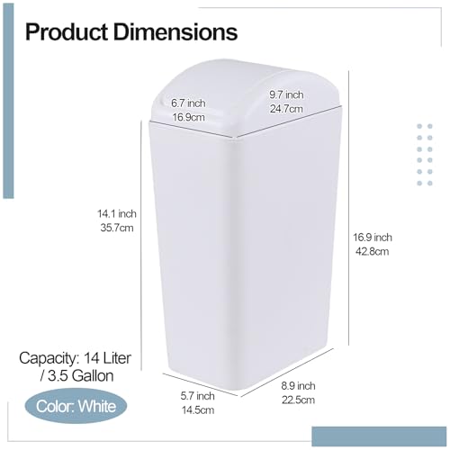 Caneca de basura rectangular blanca de 12 L con tapa basculante miniatura 3