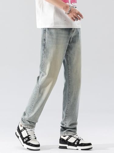 Jeans Pants Trousers Denim Spring Men's Retro Blue Elastic Letter Embossed Straight Tube Casual Versatile Long4