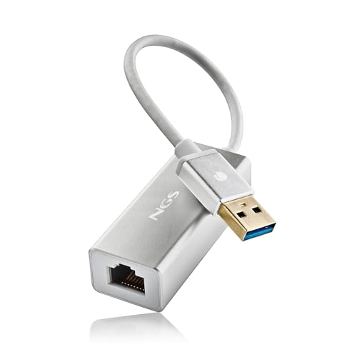NGS Hacker 3.0 - Adaptador USB 3.0 a Ethernet RJ45, hasta 1000 Gigabit, Ethernet LAN Compatible con Mac OS, PC portátil con Windows7/8/10, XP, Linux, Caja de Aluminio, Compacto, Longitud Cable 15 cm