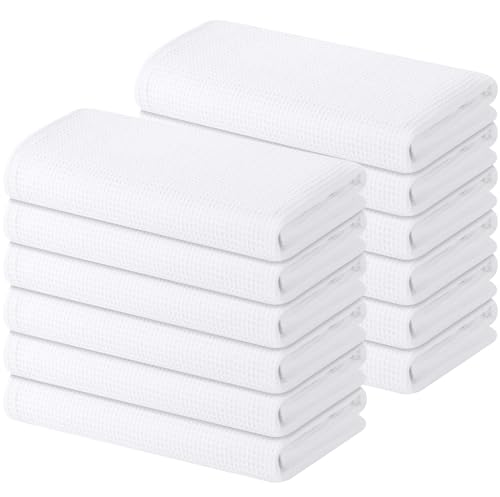 Homaxy 100% Cotton Waffle Weave Kitchen Towels, 12 Pack, White