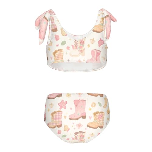 Western Boots Design Boho Scotland Girl Two Piece Kids Bikini Set Beach Swimsuit Swimwear Cute Shoulder Strap2